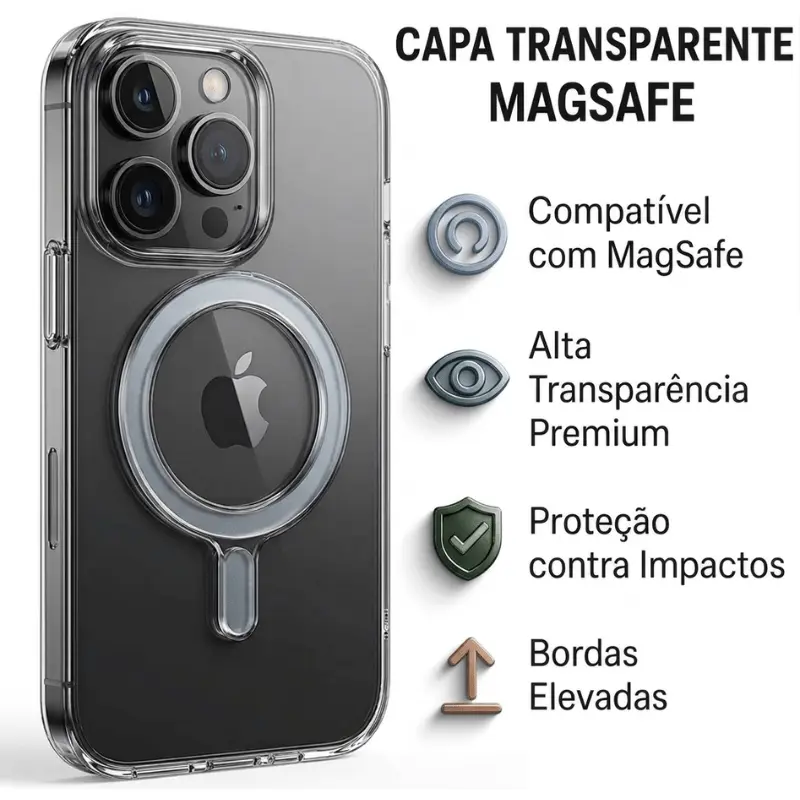 Capa Premium MagSafe Transparente Proteção Magnética iPhone 12 ao 17 Da DigitalShopBrasil.